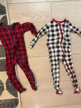 Kickee Pants Plaid Footed Pajamas — Red and Black/White